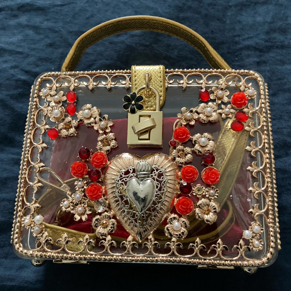 Embellished Clear Plexiglass Box Clutch Bag